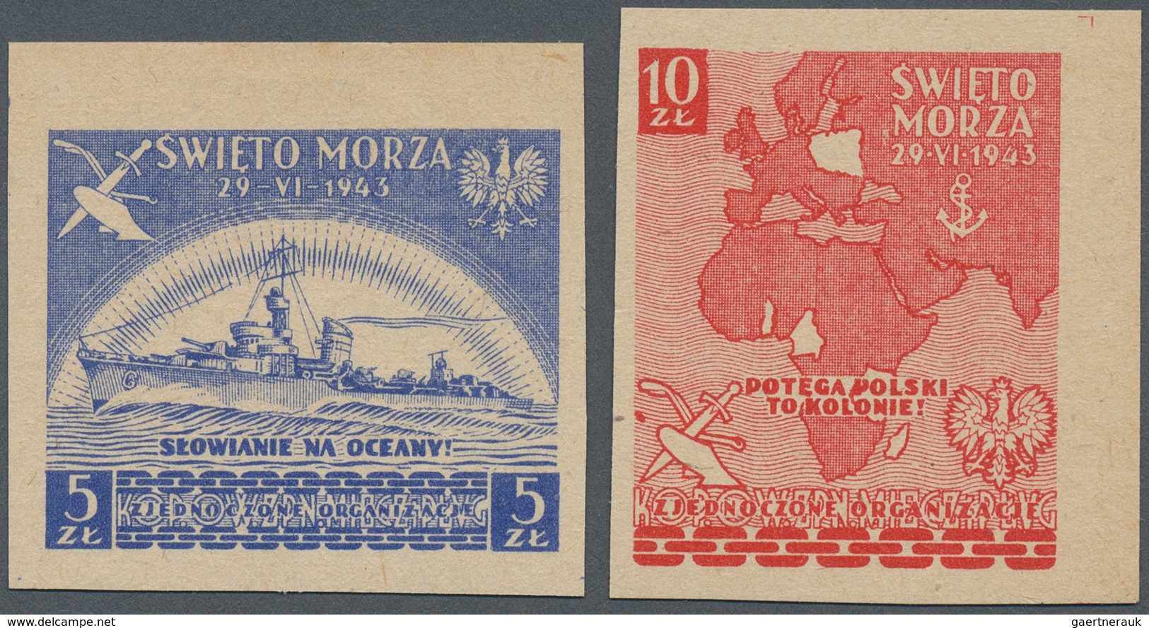 Polen - Besonderheiten: 1943, 5zł. Ultramarine And 10zł.. Red, Two Vignettes "Święto Morza" Depictin - Other & Unclassified