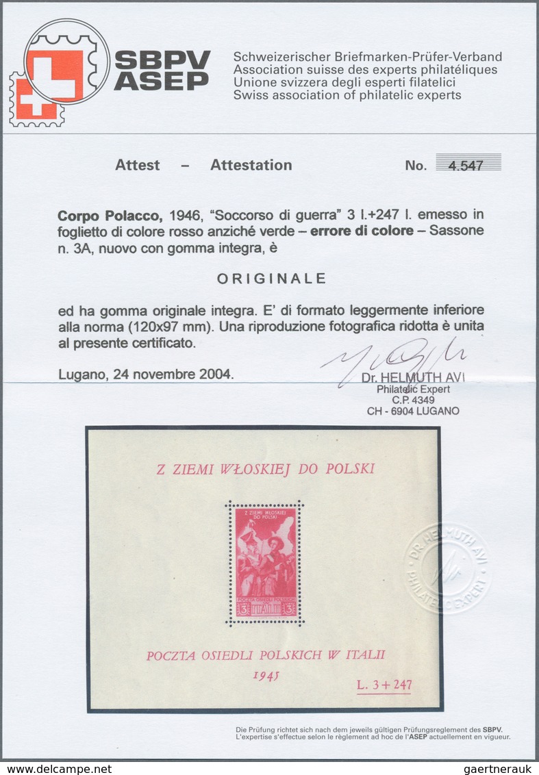 Polen - Besonderheiten: 1946, Polish Corps In Italy, 3 L. + 247 L. Red, Colour Error, Souvenir Sheet - Altri & Non Classificati