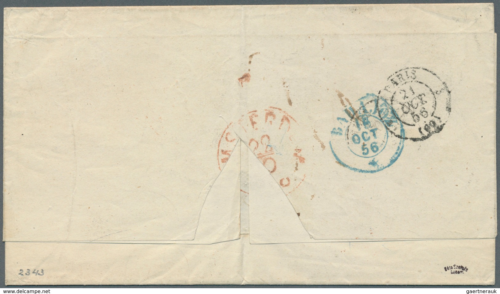 Portugal: 1856, Folded Letter Franked With 50 Reis Pedro V. Cut Octogonal With Numeral "1" From LISB - Ongebruikt