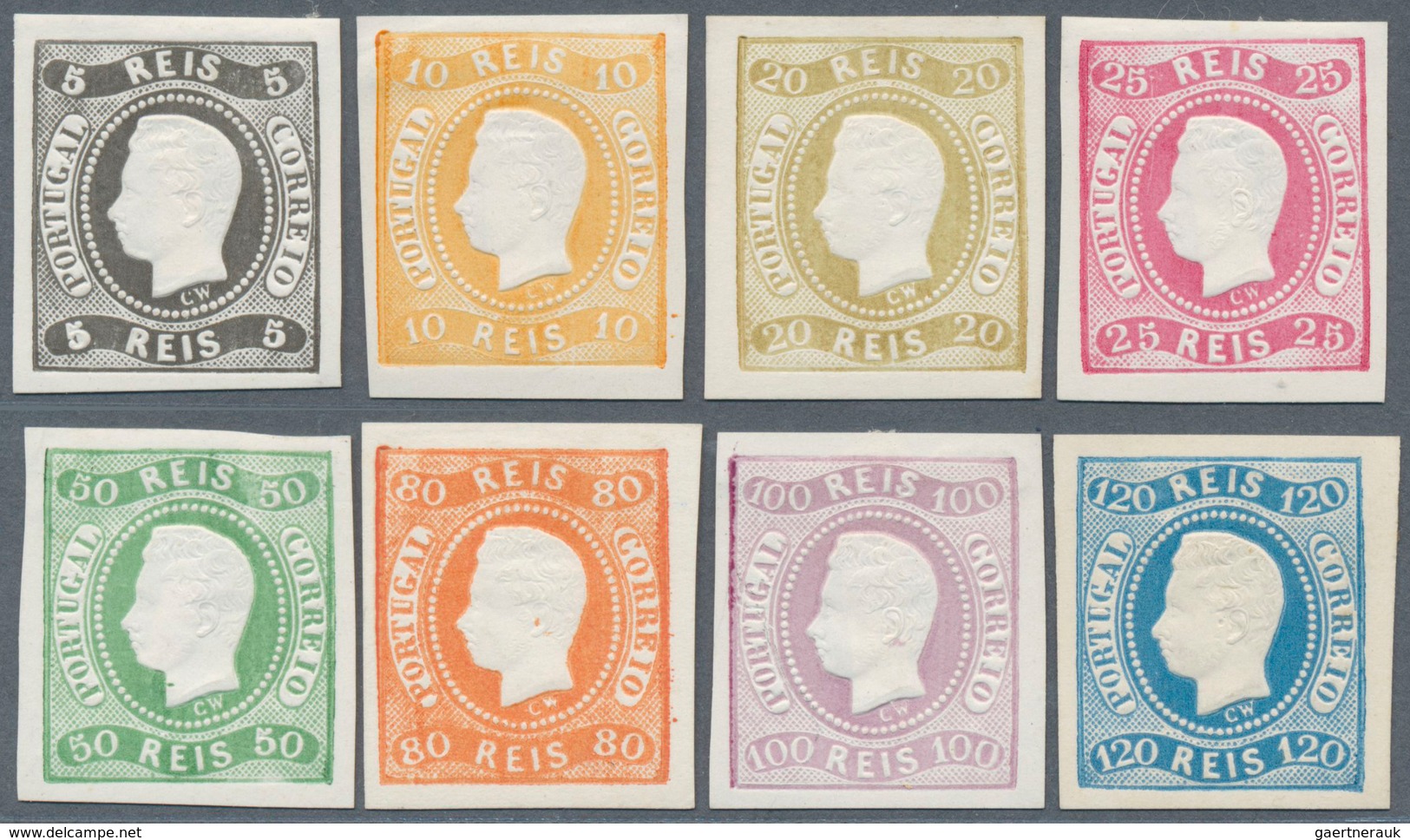 Portugal: 1866, Luis I. "Fita Curva", 5r. To 120r., 1905 Reprints, Complete Set Of Eight Values. - Unused Stamps
