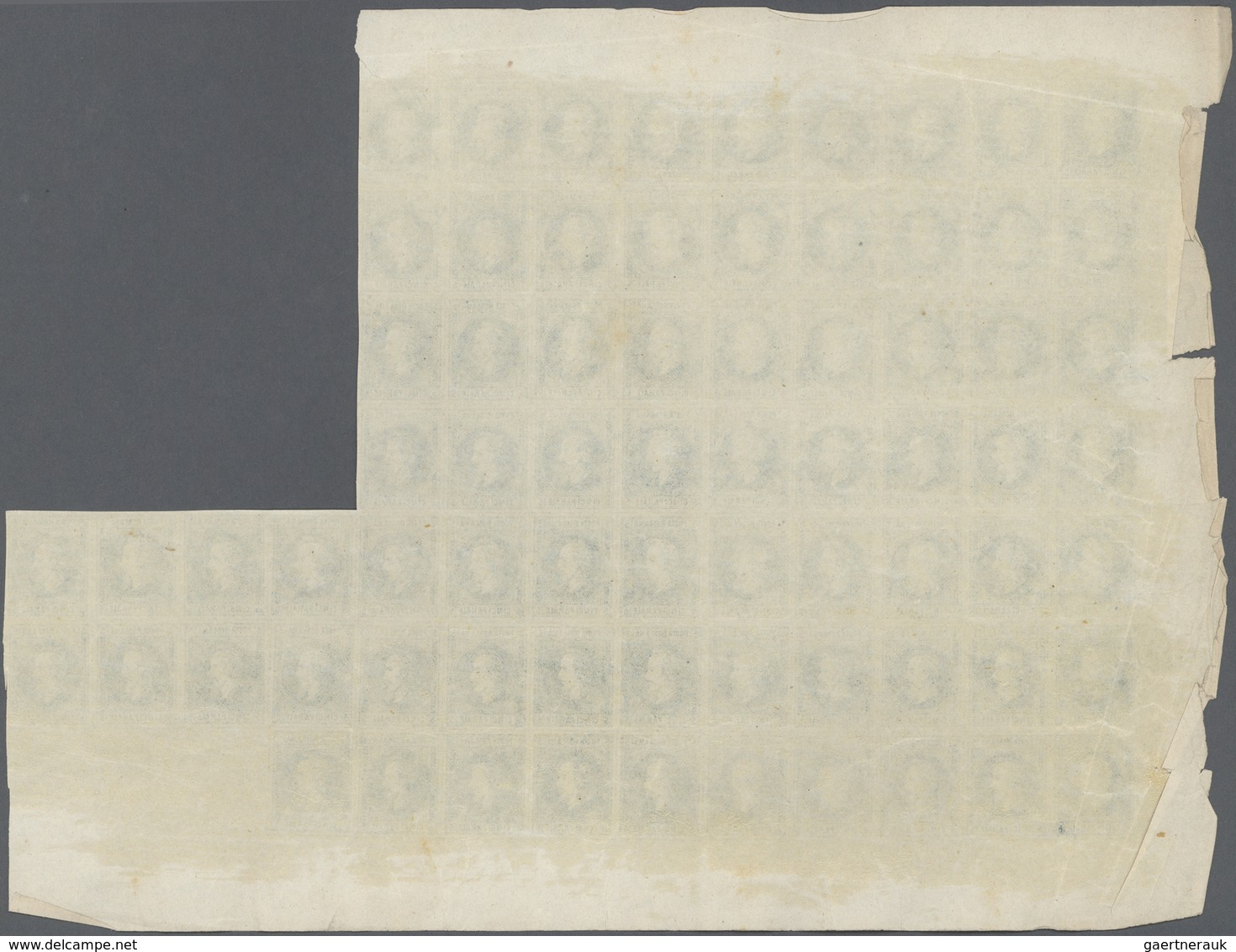 Rumänien: 1864, Never Issued 5 Parale Blue, Large Part Of The Sheet Including 72 Stamps Only The Upp - Altri & Non Classificati