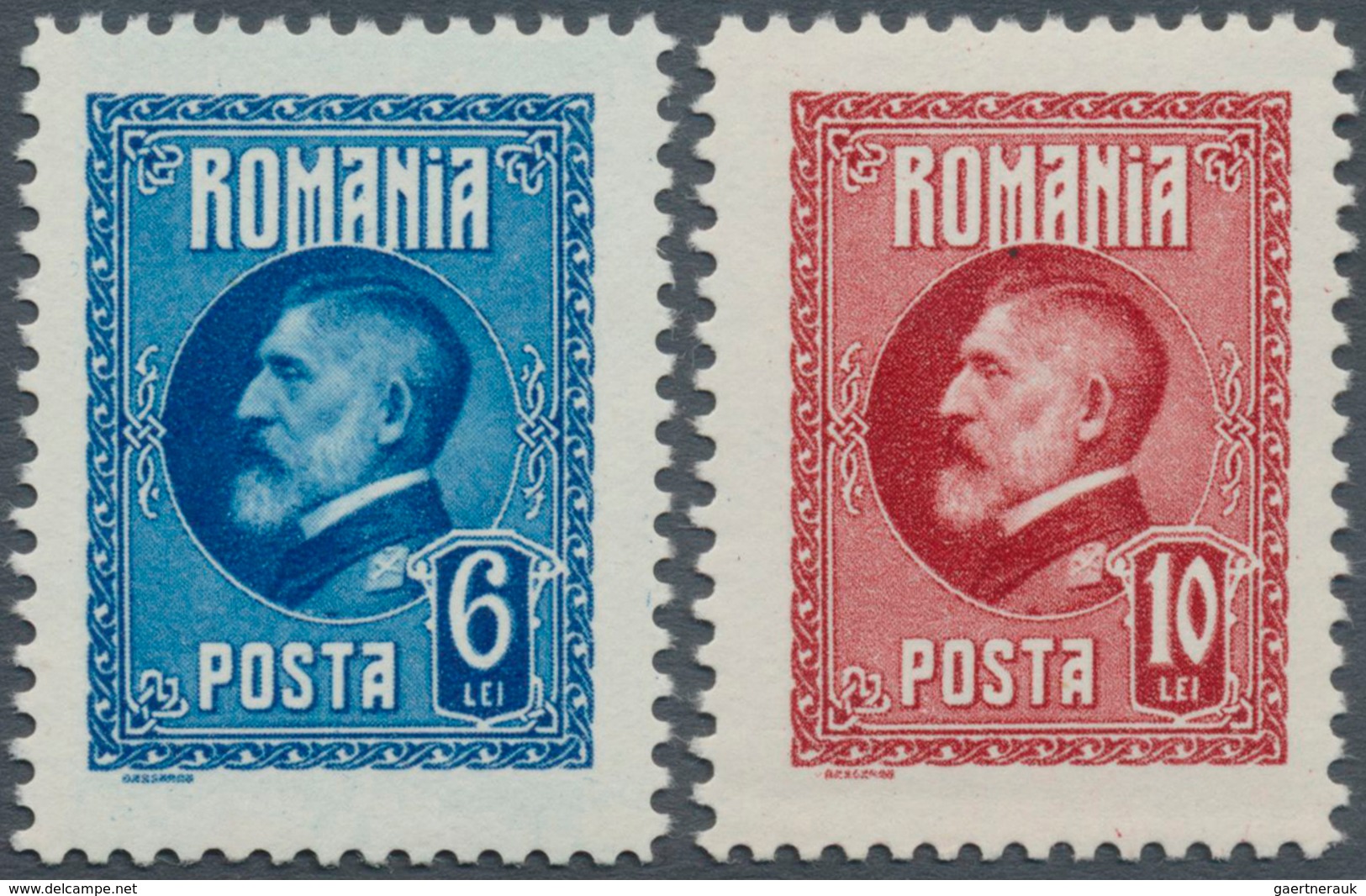 Rumänien: 1926, 60. Geburtstag Von Ferdinand I. FARBFEHLDRUCKE 6 L. In Blau (statt Oliv) Und 10 L. I - Other & Unclassified