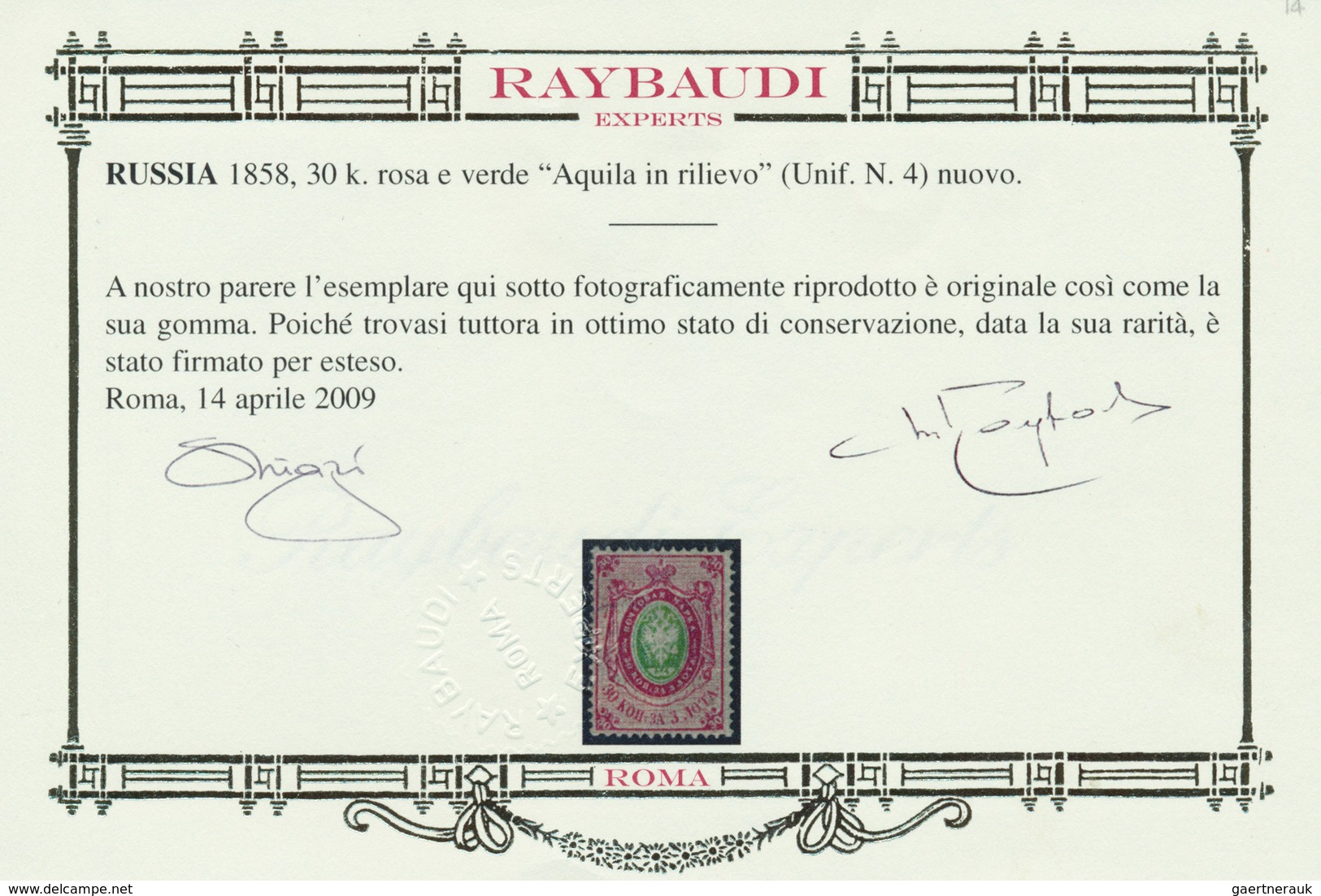 Russland: 1858 30k. Green & Rose-carmine, With Variety "Watermark "3" Clearly Shifted To The Right", - Usati