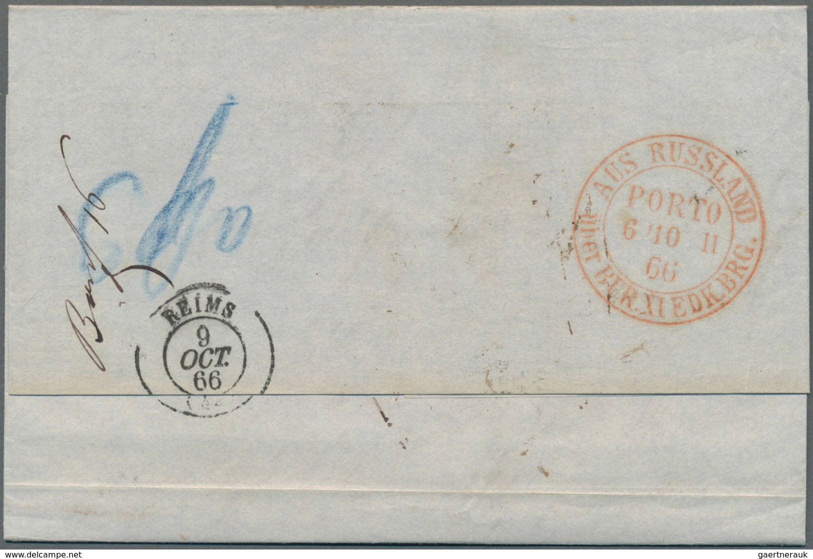 Russland: 1859/1866, six letter sent from RIGA to the Champain dealer "Roederer" in Reims with pruss