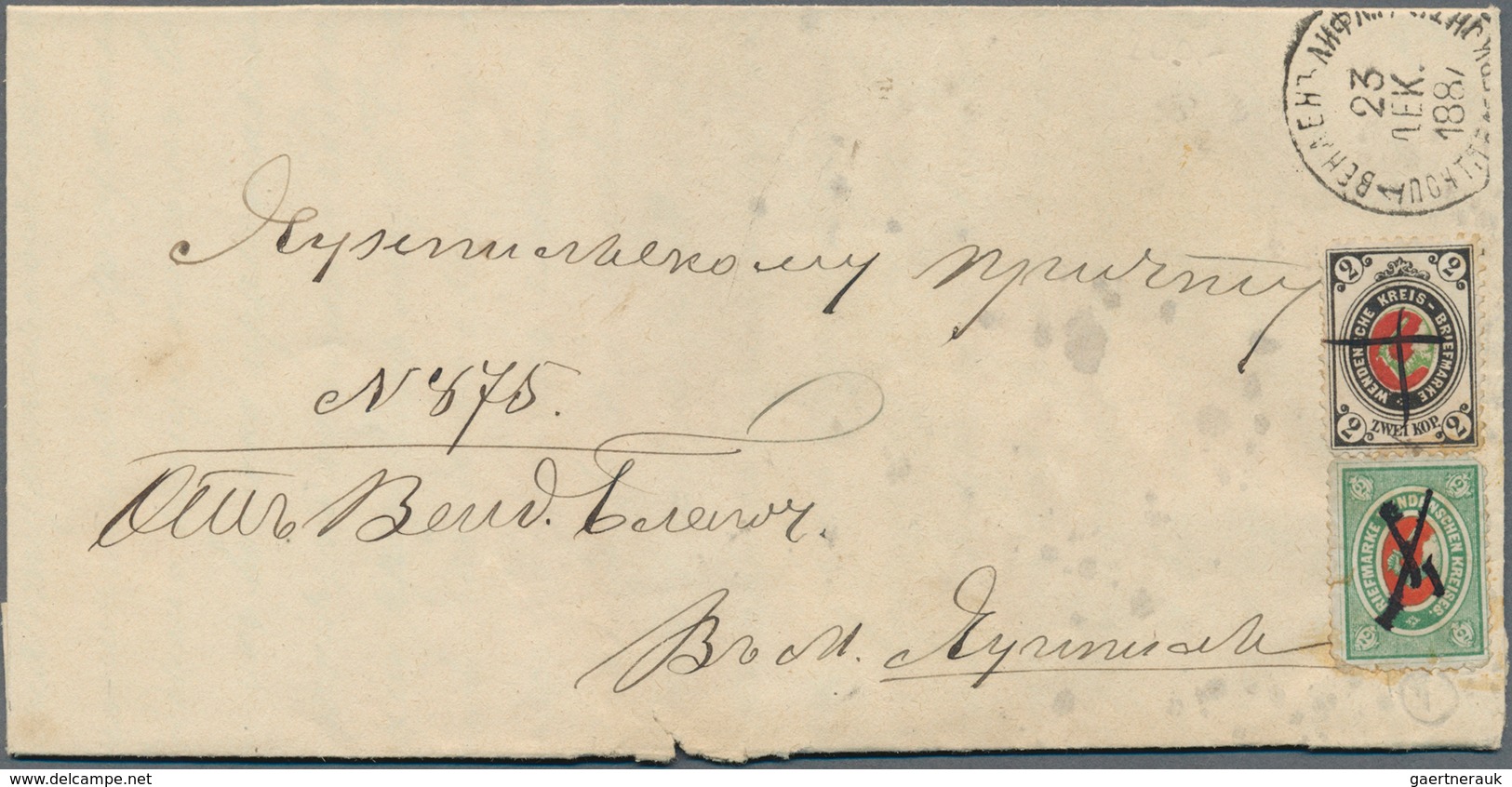 Russland - Wendensche Kreispost: 1887 Entire Letter From Wenden, Franked By 1884 2k. Green, Red & Bl - Andere & Zonder Classificatie