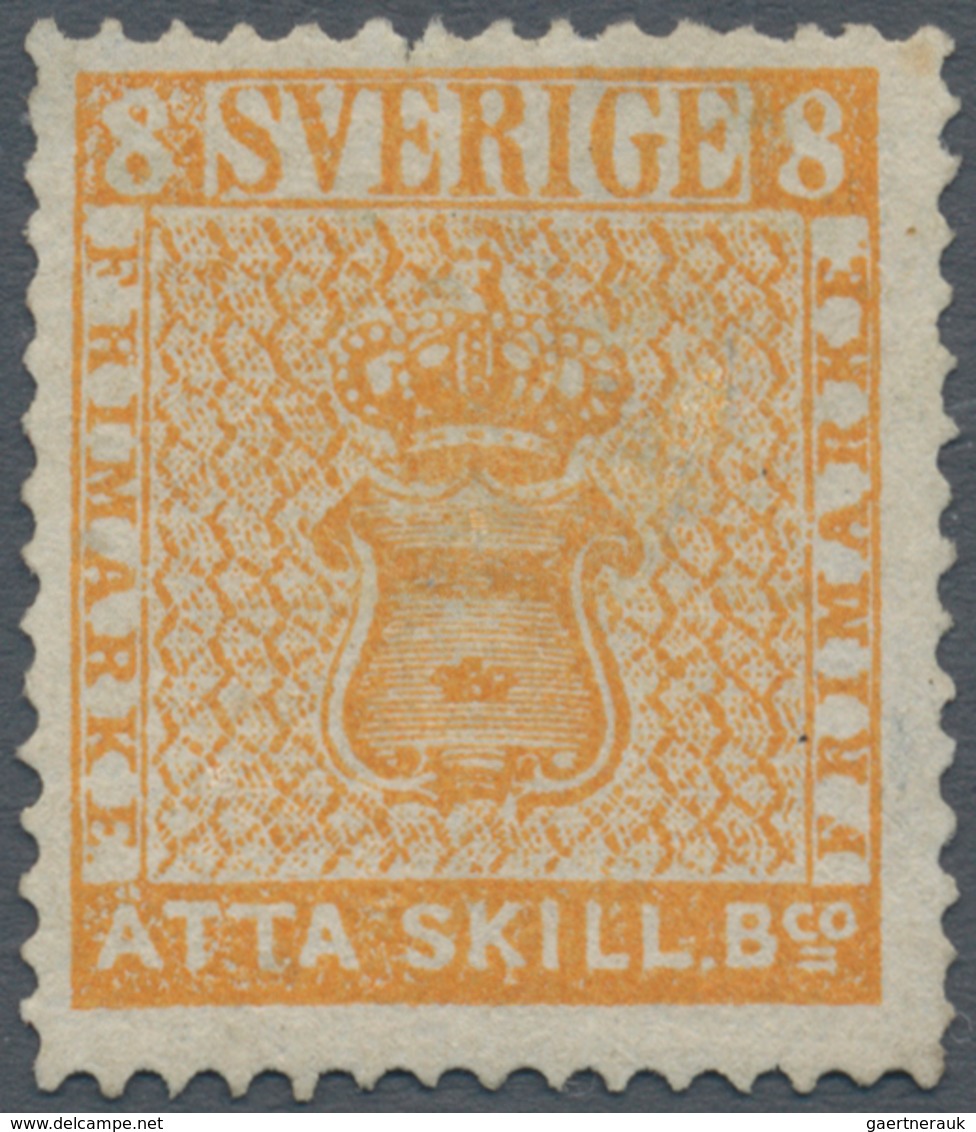 Schweden: 1855 ÅTTA (8) Sk. Bco. In Orange On Thin Paper, UNUSED Without Gum, Well Centered, Fresh C - Ongebruikt