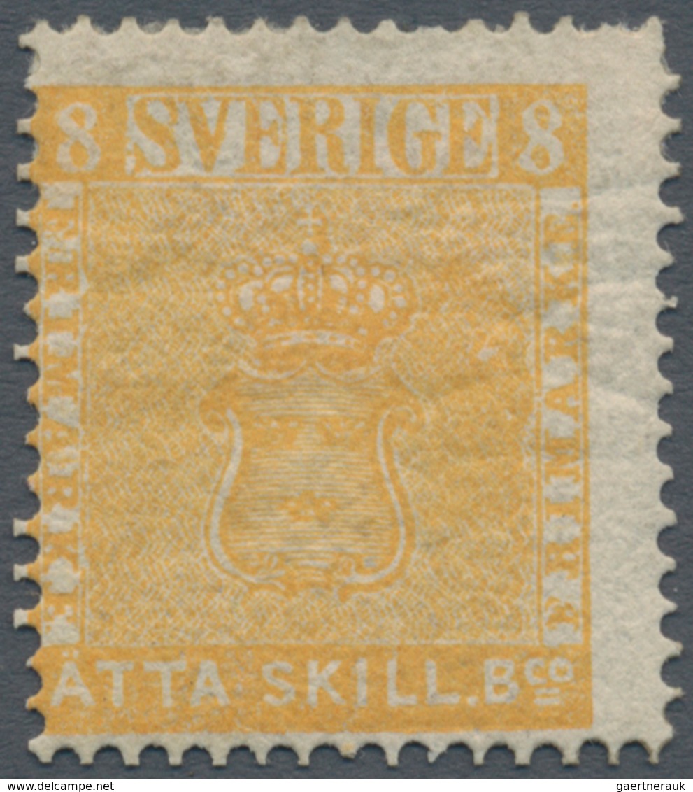 Schweden: 1855 ÅTTA (8) Sk. Bco. In Orange-yellow, Blurred Print (1857), UNUSED With Gum (origin?), - Nuovi