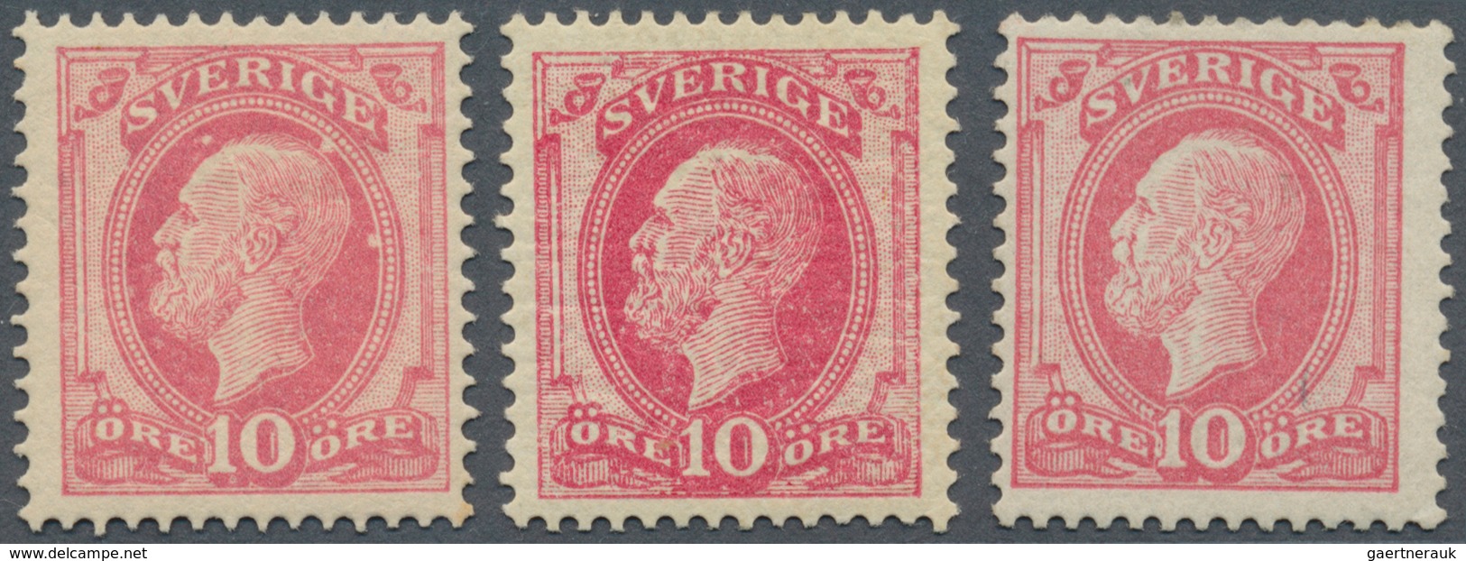 Schweden: 1885/1886, König Oscar II. 10 Öre In Zwei Farbnuancen Beide In Type II Sowie Ein Dritter W - Unused Stamps