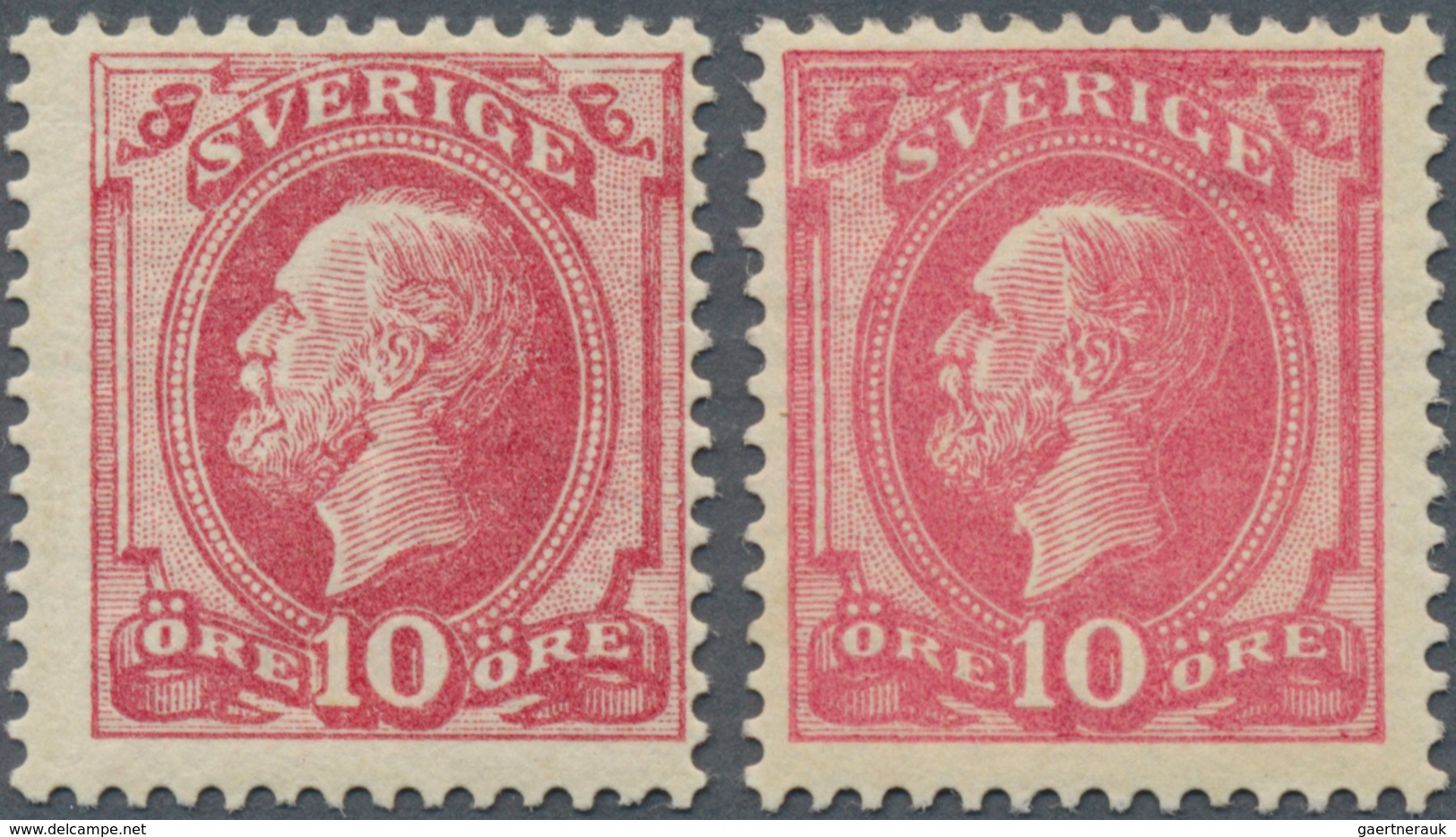 Schweden: 1885 'King Oscar II.' 10c. Carmine, Type I, And 10c. Rose-carmine, Type II, Both Mint Ligh - Nuovi