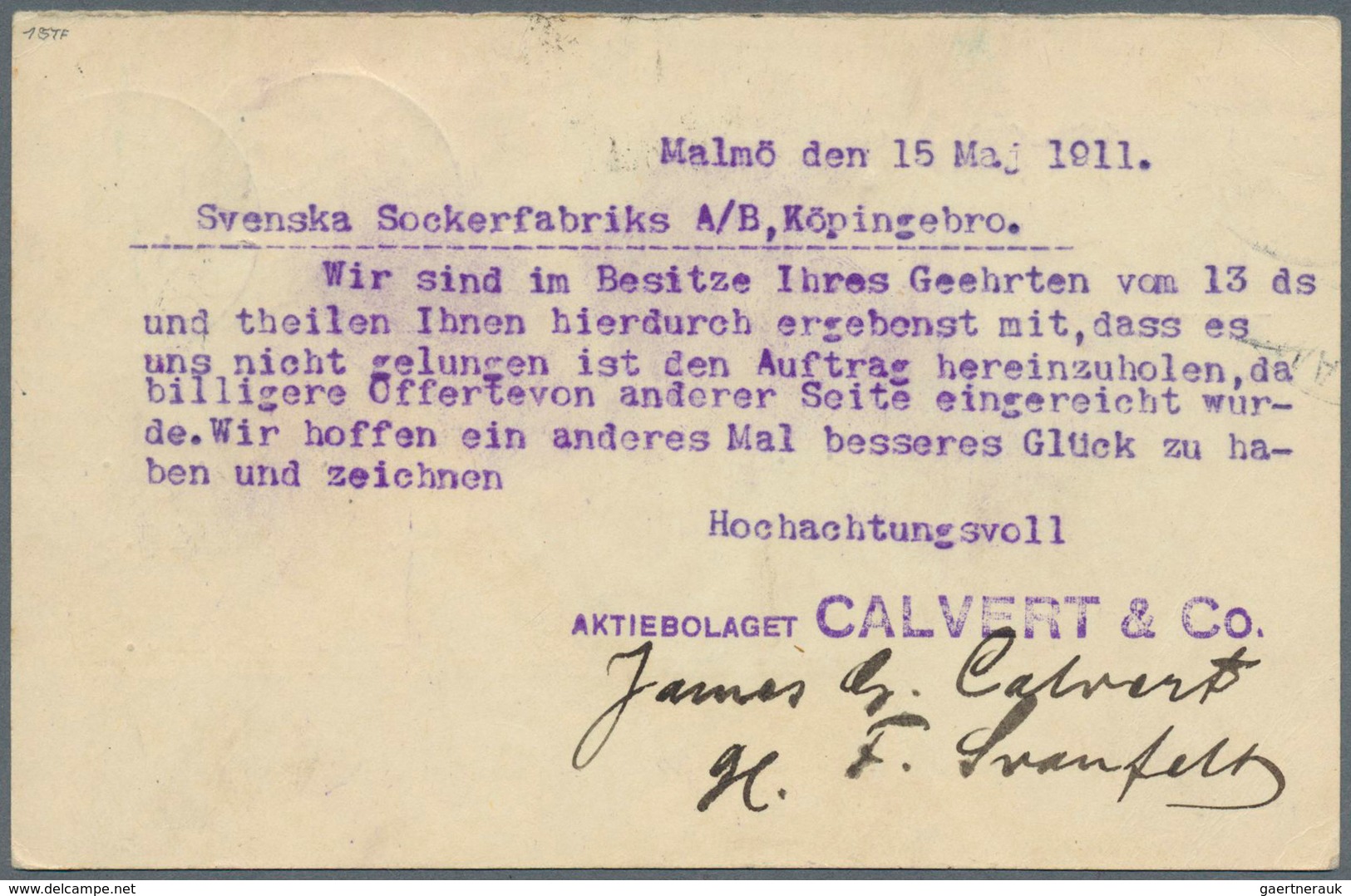 Schweden: 1911, Germany: 5 Pf Germania Postal Stationery Reply Card, Reply-part Uprated With Sweden - Ongebruikt