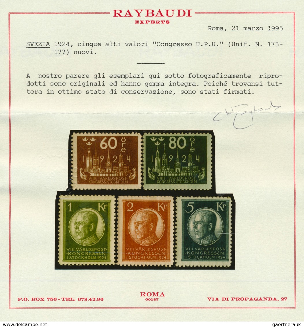 Schweden: 1924, Weltpostkongreß In Stockholm 60 Öre Bis 5 Kr. Postfrisch Und Sign. Bzw. FA Raybaudi - Unused Stamps