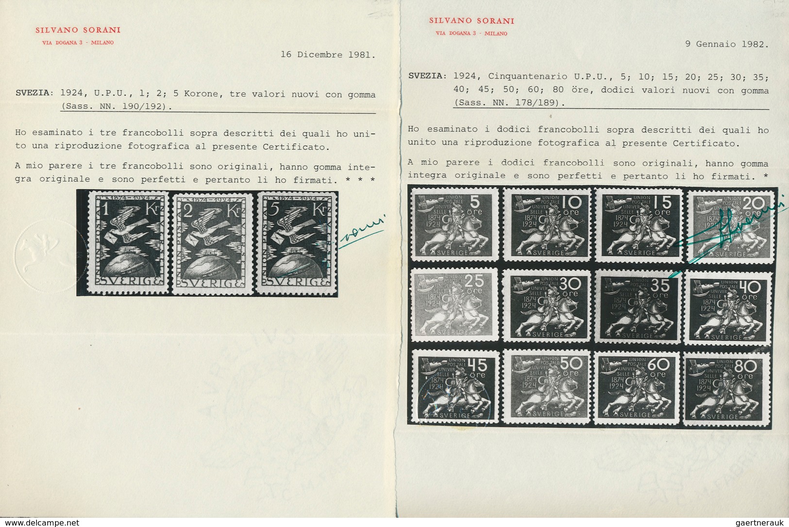 Schweden: 1924, 50 Jahre UPU, 15 Werte Kompletter Satz Postfrisch, Meist Gut Zentriert, Attest Soran - Unused Stamps