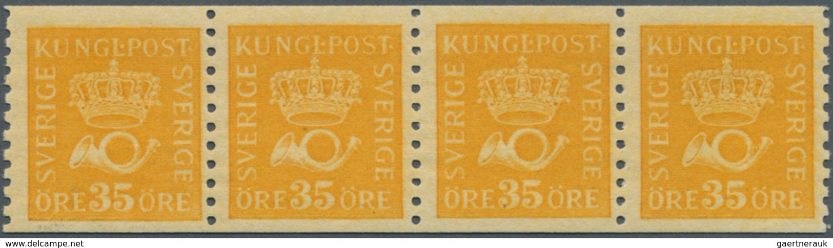 Schweden: 1922, Crown And Posthorn 35öre Orange-yellow Horiz. Strip Of Four, Mint Never Hinged, Mi. - Ongebruikt