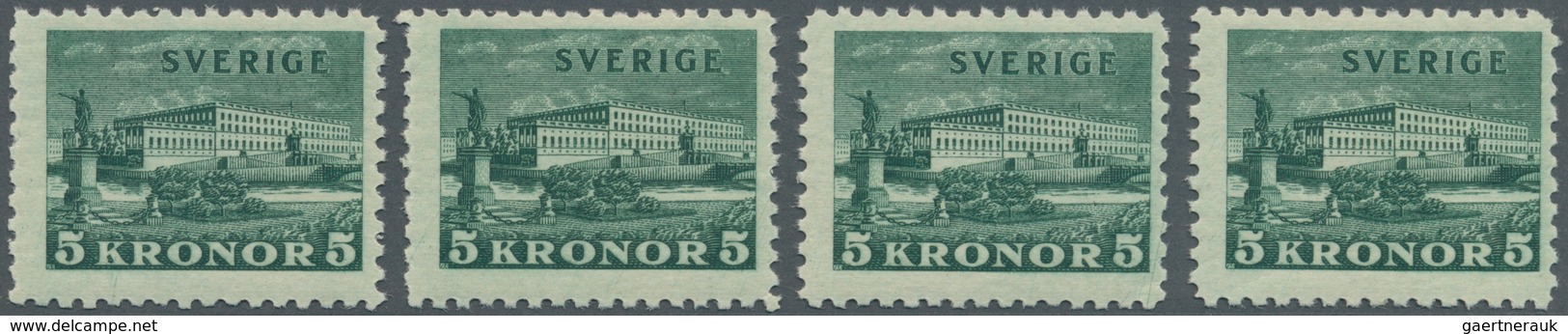 Schweden: 1931, Royal Palace Stockholm 5kr. Green On Toned Paper, Four Singles Mint Never Hinged, Mi - Ongebruikt