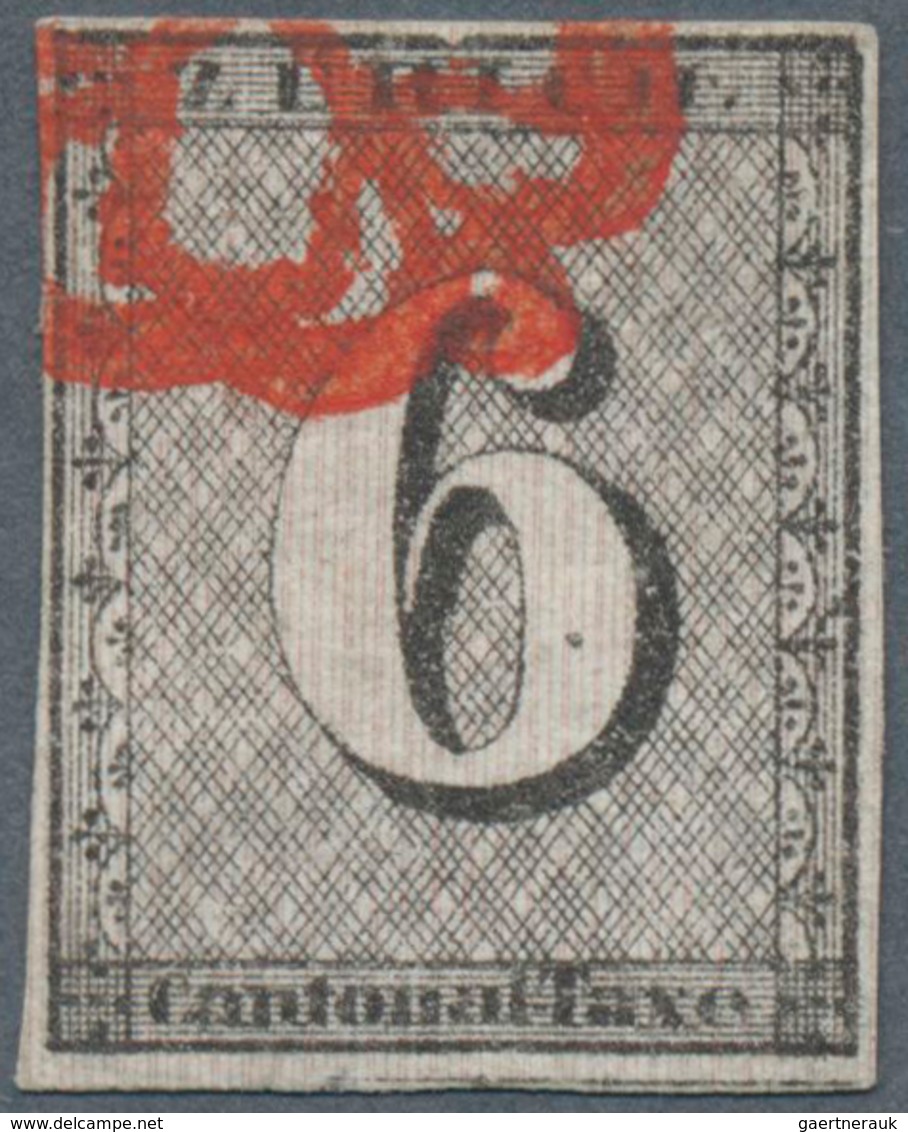 Schweiz - Zürich: 1843 Zürich 6 Rp. Schwarz, Type II Mit "schwarzem Punkt In Der 6 Und Oberer Randli - 1843-1852 Federale & Kantonnale Postzegels