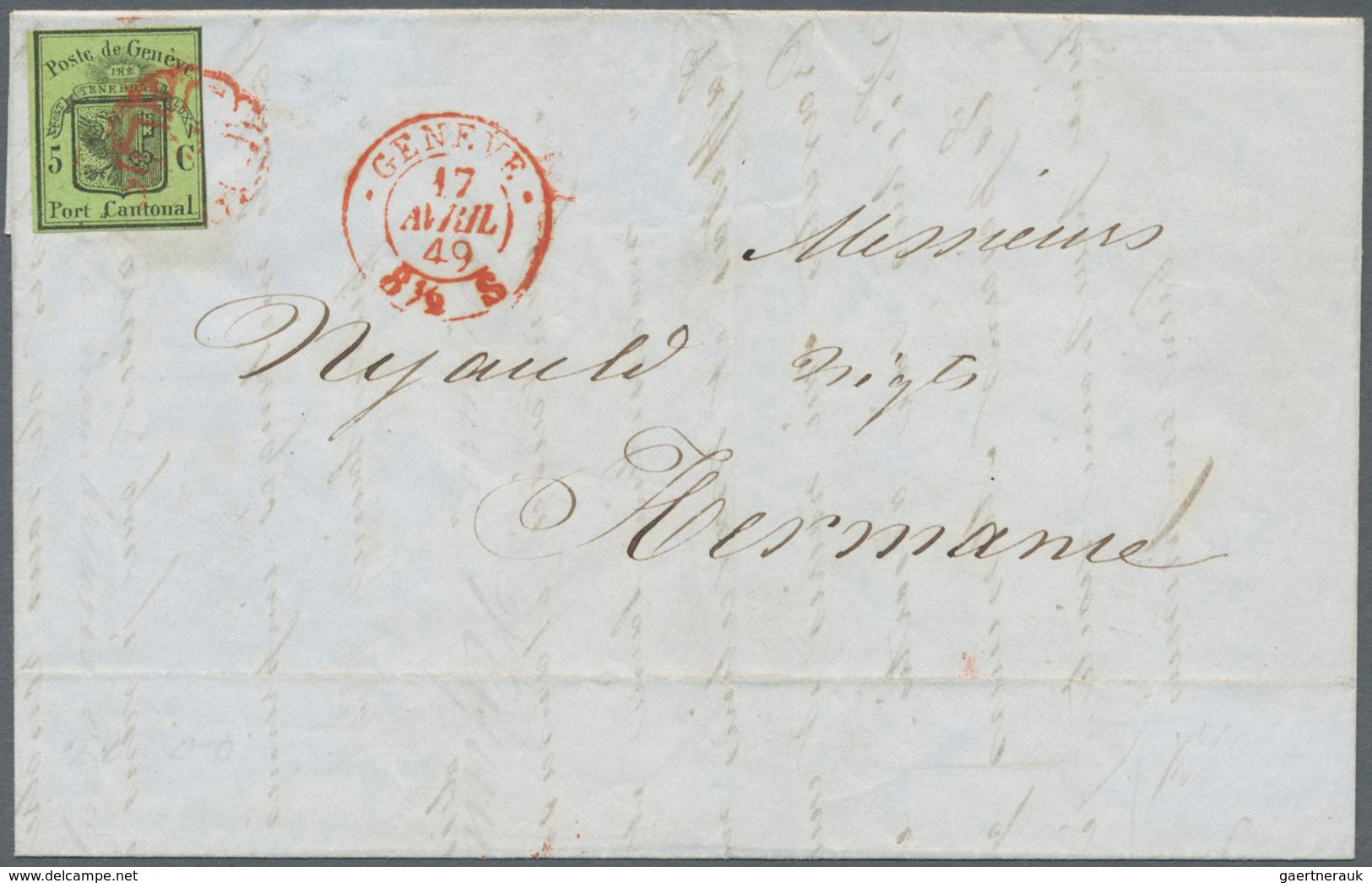 Schweiz - Genf: 1846 'Großer Adler' 5 C. Schwarz/gelbrün Als Einzelfrankatur Auf Lokalbrief Von Genf - 1843-1852 Federal & Cantonal Stamps