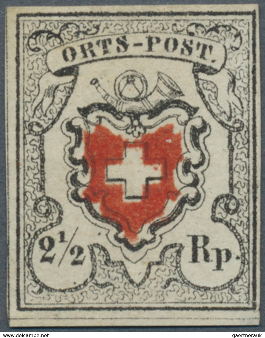 Schweiz: 1850 Ortspost 2½ RP. Schwarz/rot, Type 37, UNGEBRAUCHT Ohne Gummi, Farbfrisch, Ringsum Voll - Altri & Non Classificati