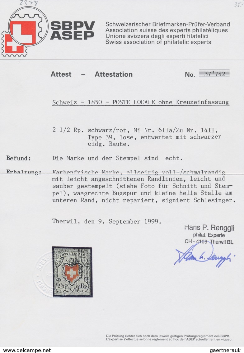 Schweiz: 1850 'Poste Locale' 2½ Rp. Schwarz/rot OHNE KREUZEINFASSUNG, Type 39, Entwertet Mit Schwarz - Altri & Non Classificati