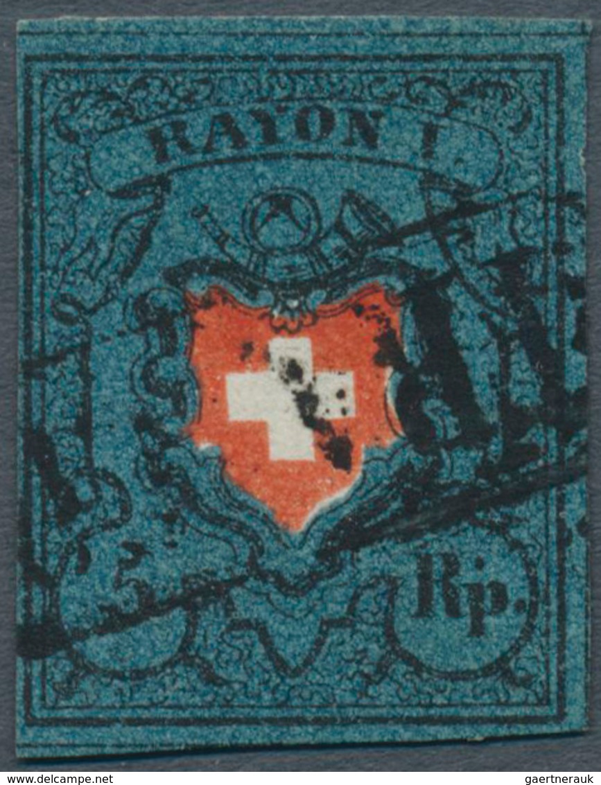 Schweiz: 1850, 5 Rp. Schwarz/lebhaftkarminrot/schwärzlichblau, Type 29, Ohne Kreuzeinfassung, Fotoat - Altri & Non Classificati