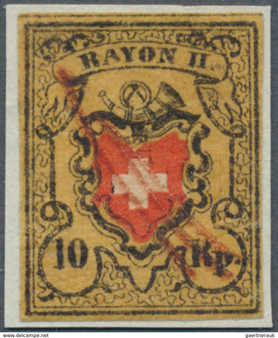 Schweiz: 1850 Rayon II 10 Rp. Schwarz/rot/tieforangegelb, Type 18, Druckstein A1-O, Mit Teilen (etwa - Altri & Non Classificati