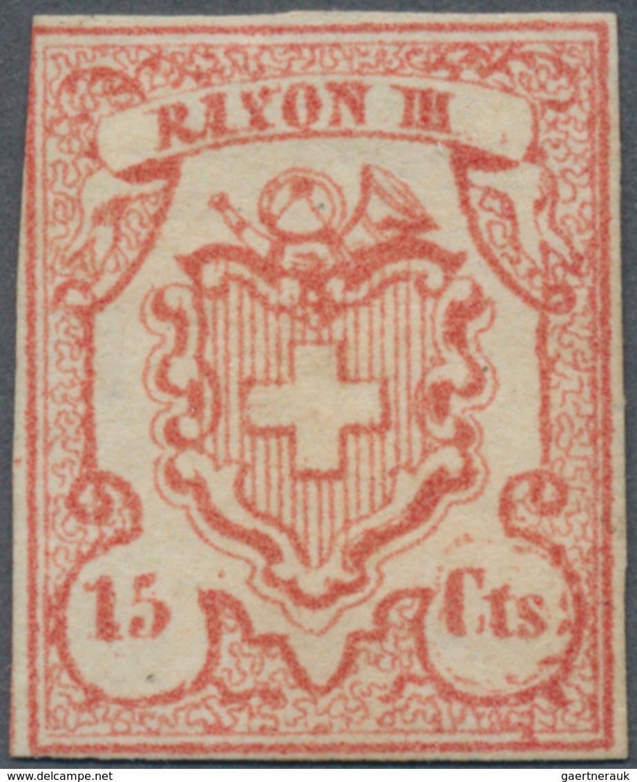 Schweiz: 1852 Rayon III 15 Cts. Rötlichkarmin, Type 8 Mit PF "Kreislinie Um Cts.", UNGEBRAUCHT Ohne - Andere & Zonder Classificatie