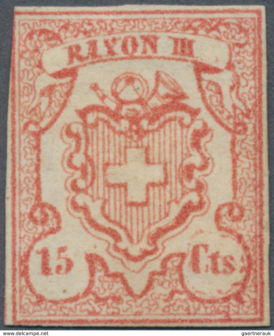 Schweiz: 1852 Rayon III 15 Cts. Rötlichkarmin, Type 8 Mit PF "Kreislinie Um Cts.", UNGEBRAUCHT Ohne - Other & Unclassified