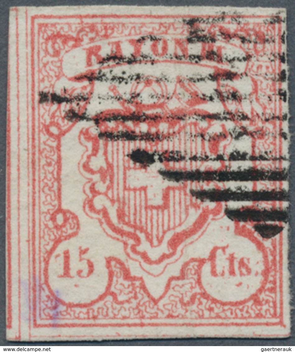 Schweiz: 1852 Rayon III 15 Cts. Rötlichkarmin, Type 7 Mit Plattenfehler "diag. Strich Durch Das Mark - Other & Unclassified