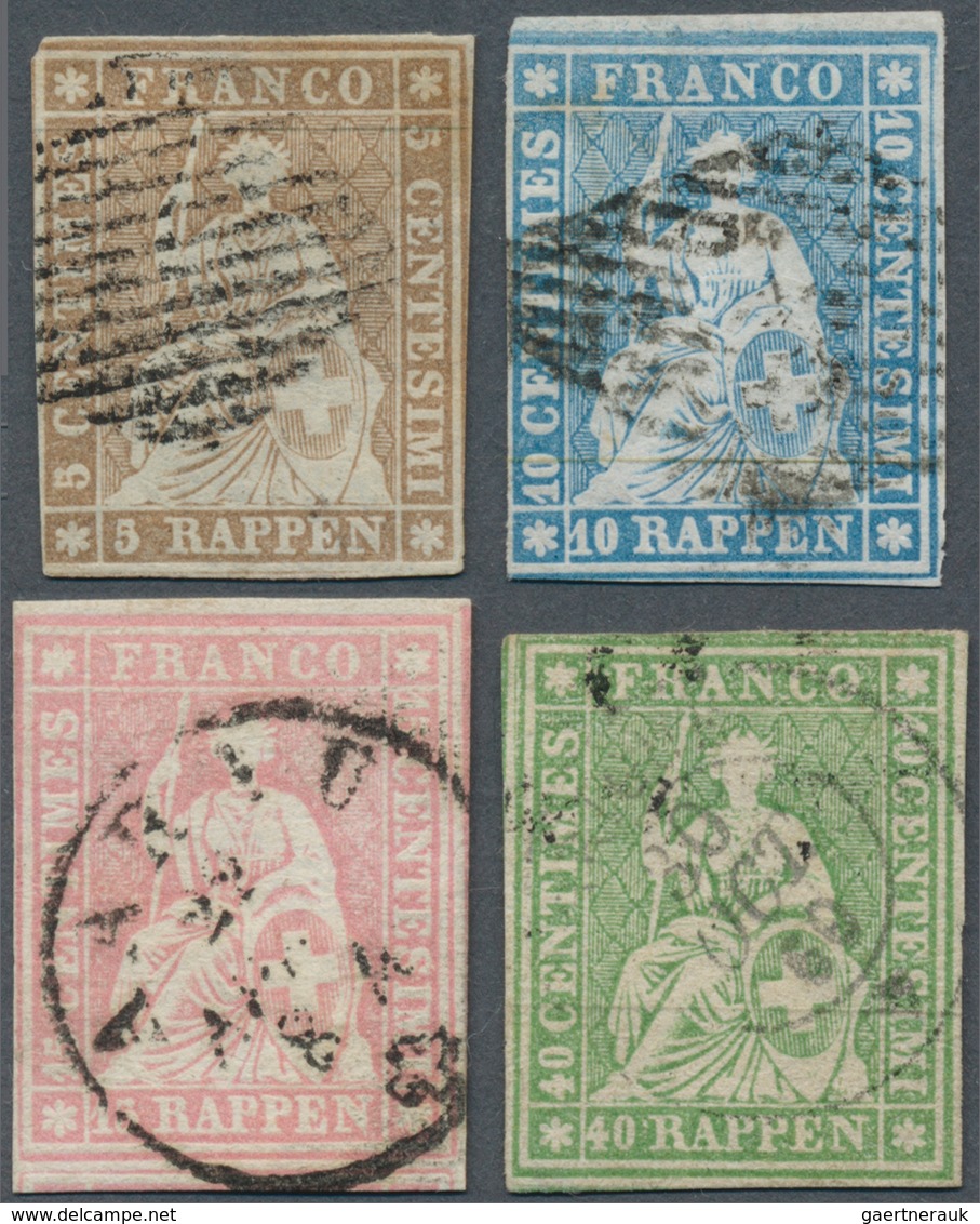 Schweiz: 1854-62 Strubel-Kurzsatz Mit 5 Rp. Und 10 Rp. Je Auf Dünnem Seidenpapier, Je Einseitig Etwa - Altri & Non Classificati