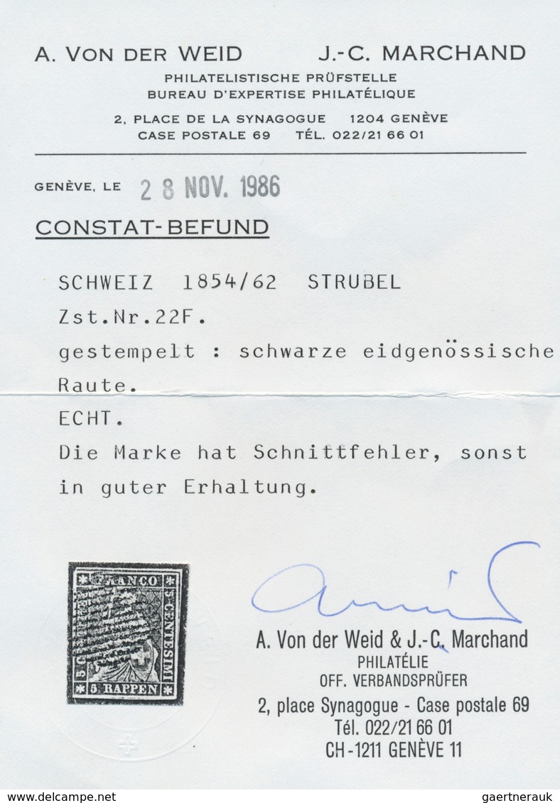 Schweiz: 1854-62 Strubel-Kurzsatz Mit 5 Rp. Und 10 Rp. Je Auf Dünnem Seidenpapier, Je Einseitig Etwa - Altri & Non Classificati