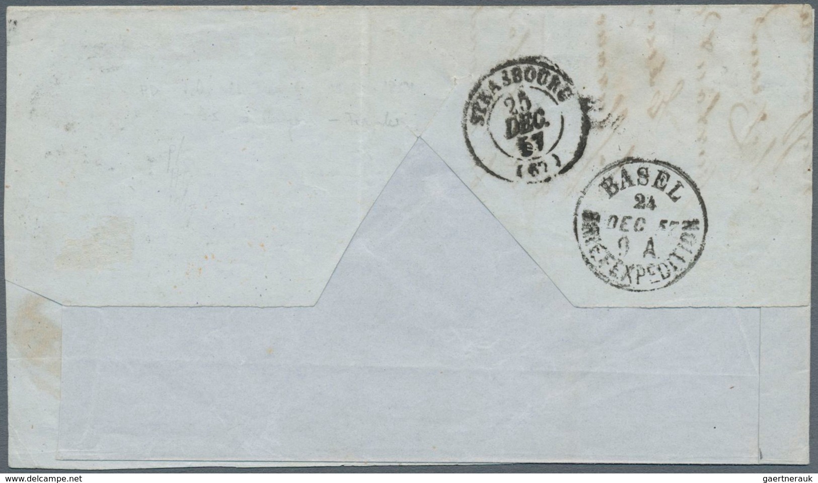 Schweiz: 1857 Briefhülle Von Lausanne Nach Straßburg, Frankiert Mit Paar 15 Rp. Blassrosa, Bogenrand - Other & Unclassified