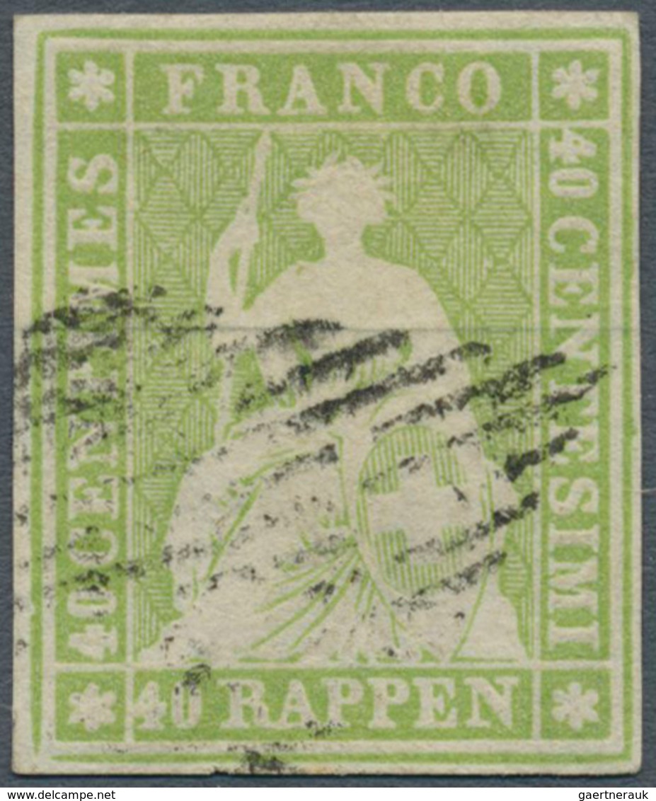 Schweiz: 1854, Sitzende Helvetia, Sog. 'Strubel-Ausgabe' 40 Rappen Hellgelbgrün, Münchner Druck Atte - Andere & Zonder Classificatie