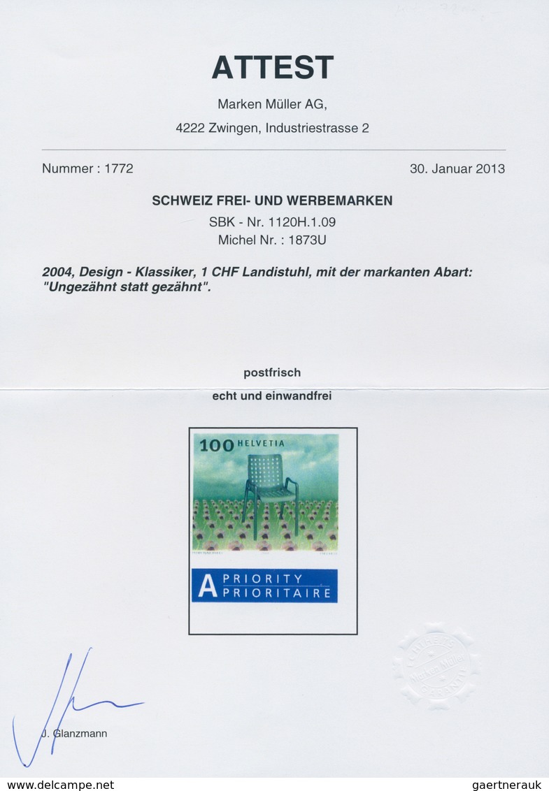 Schweiz: 2004, 100 Rp "Landis-Stuhl" OHNE ZÄHNUNGS-STANZUNG Einwandfrei Postfrisch Auf Trägerfolie M - Andere & Zonder Classificatie