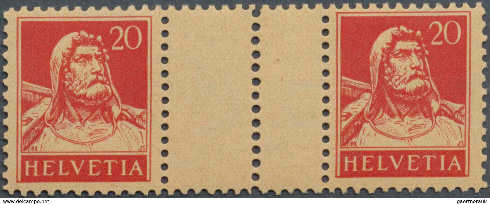 Schweiz - Zusammendrucke: 1933 Tellvater 20 Rp. Karminrot Auf Geriffeltem Papier Im Perforierten Zwi - Se-Tenant