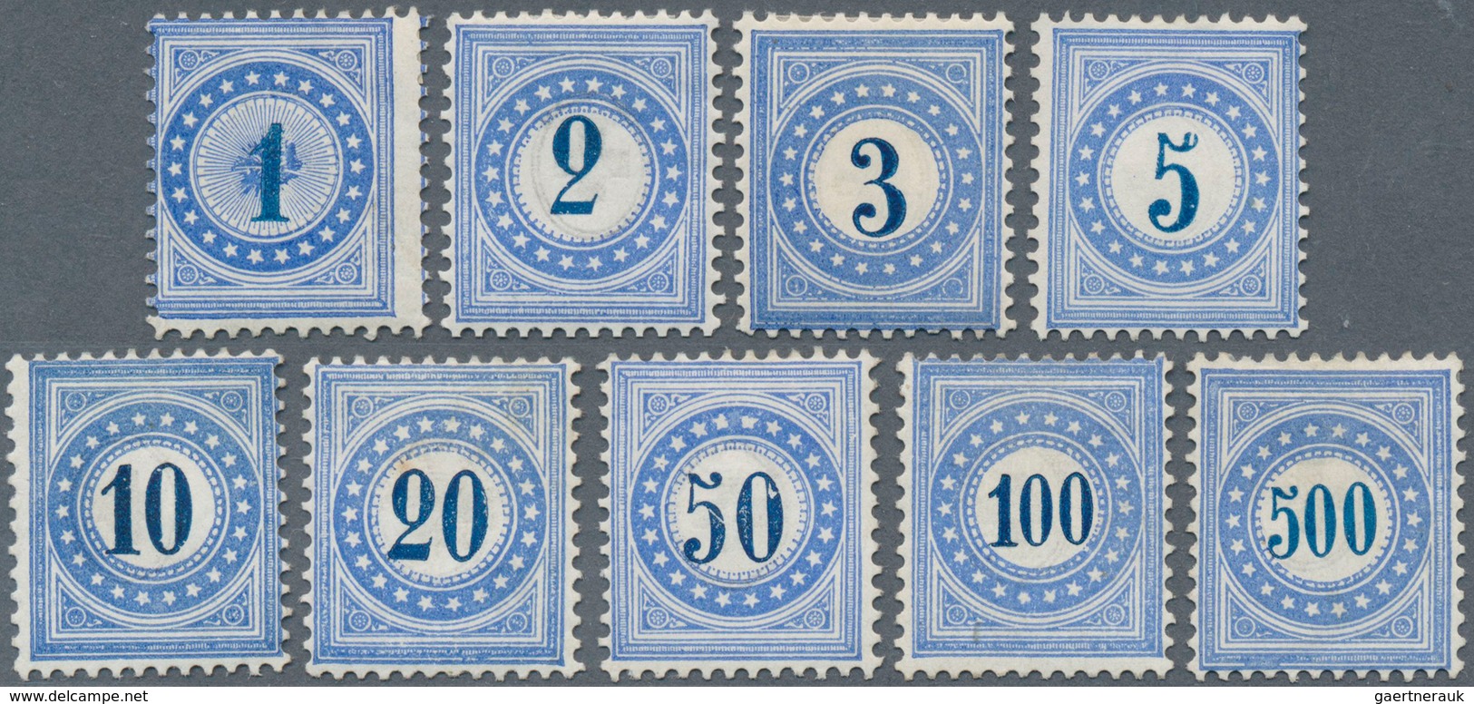 Schweiz - Portomarken: 1878-80 Kompletter Satz Der Ersten Ausgabe In Type I UNGEBRAUCHT, Teils Norma - Strafportzegels