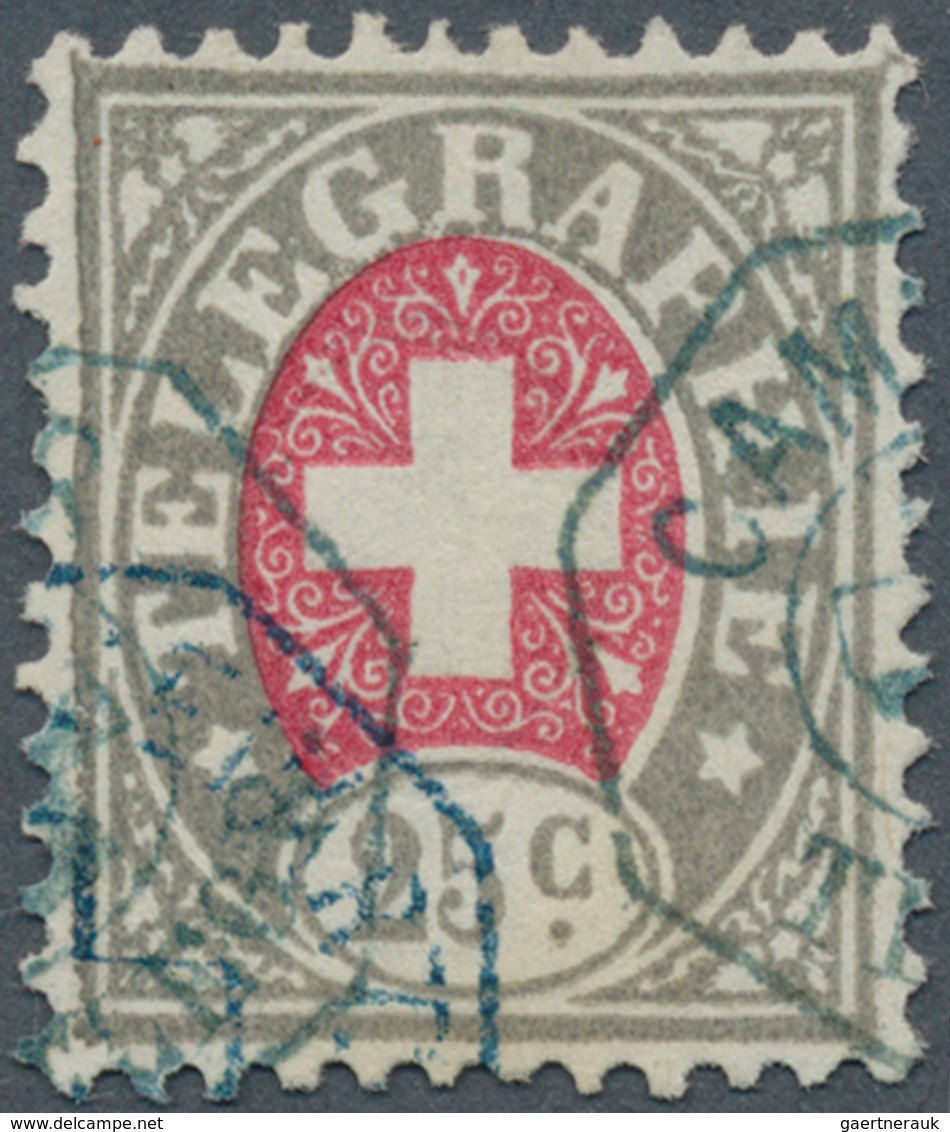 Schweiz - Telegrafenmarken: 1868 25 Rp. Grau/karmin Auf Weißem Papier, Gebraucht Und Entwertet Mit D - Telegraph
