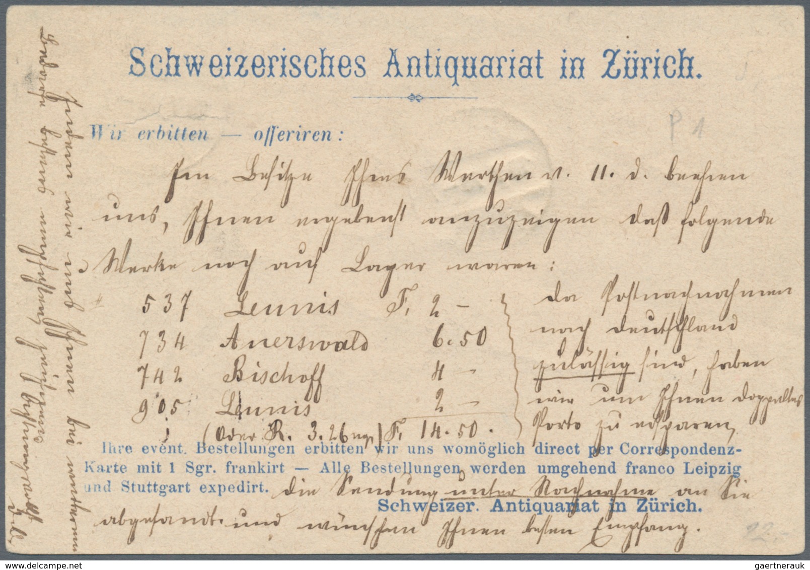 Schweiz - Ganzsachen: 1870 Tübli-Ganzsachenkarte 5 Rp. Mit Rückseitigem Privatzudruck "Schweizerisch - Postwaardestukken