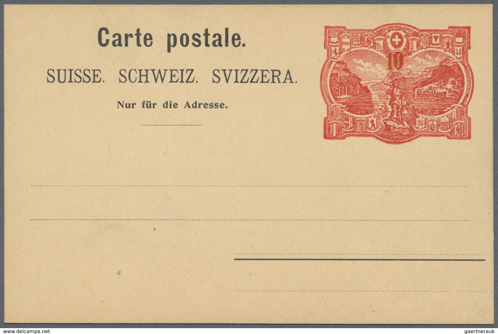 Schweiz - Ganzsachen: 1905, GANZSACHEN-Karte „RÜTLI-Essay" Zu 10 Rp. Mit Großem Wertschild 'Rütli, T - Enteros Postales