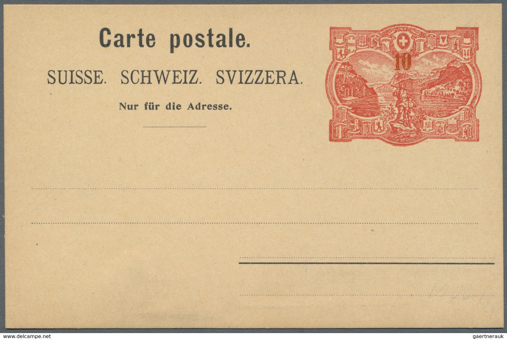 Schweiz - Ganzsachen: 1905, GANZSACHEN-Karte „RÜTLI-Essay" Zu 10 Rp. Mit Großem Wertschild 'Rütli, T - Interi Postali