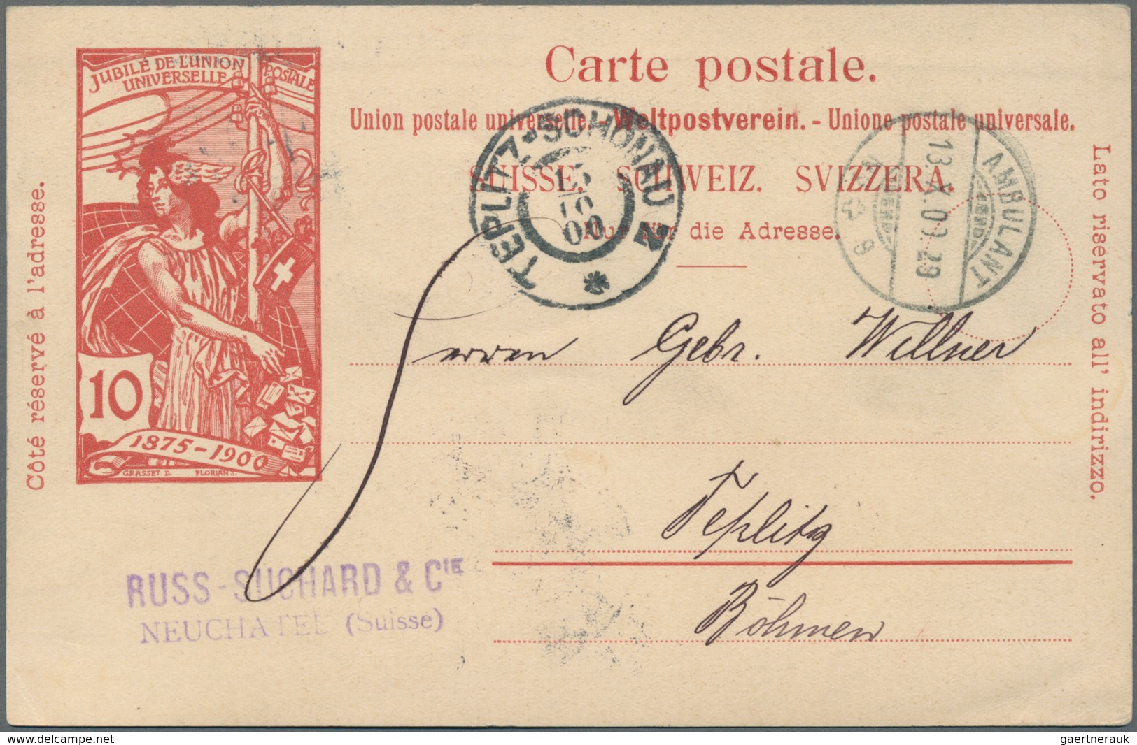 Schweiz - Privatganzsachen: 1900, 10 Rp. UPU Ganzsache Mit Seltenem Reklamezudruck "CHOCOLAT SUCHARD - Postwaardestukken