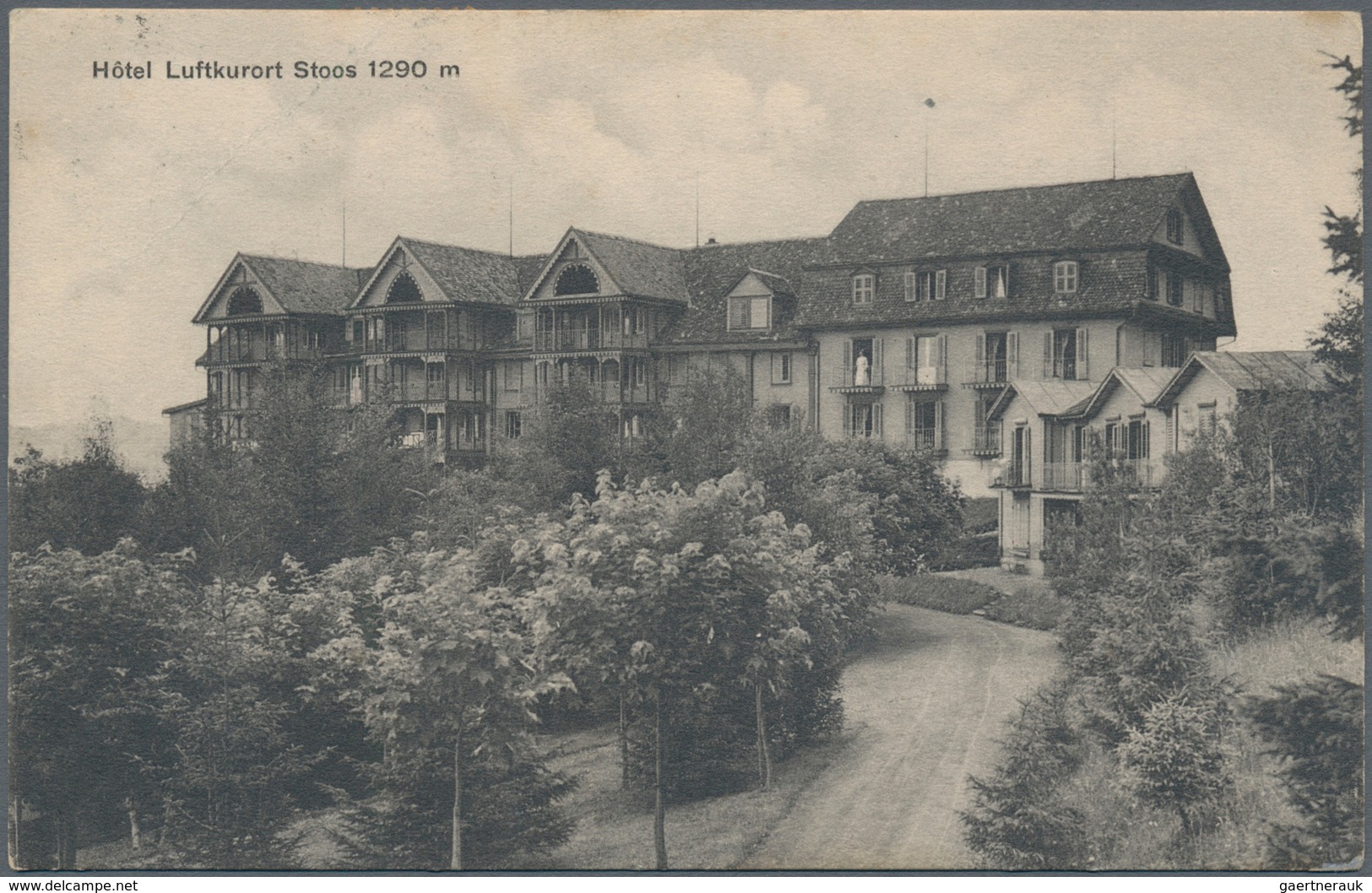 Schweiz - Hotelpost: 1910. Blau-weiße Vignette "Kurort Stoos / Carl Müller" Auf Passender Foto-AK Vo - Altri & Non Classificati