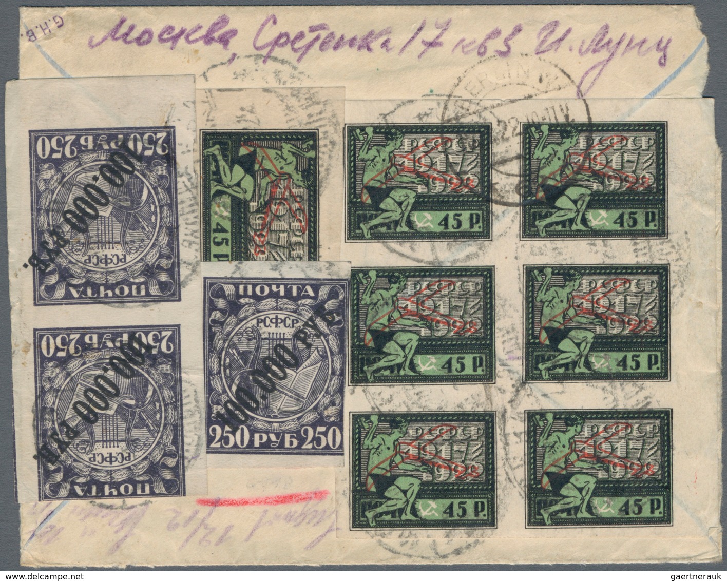 Sowjetunion: 1922, December, 45r. Black/green Airmail Stamp, Block Of Six And Single Stamp, In Combi - Used Stamps