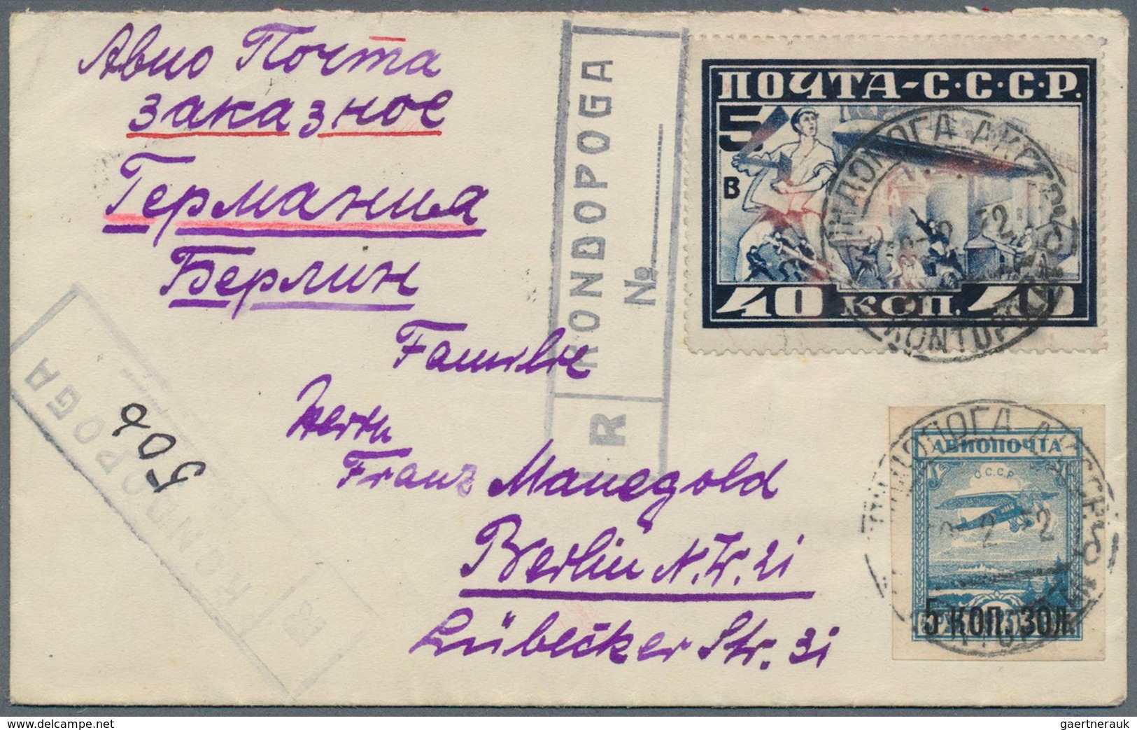 Sowjetunion: 1930, 40 K Blue Zeppelin, Perf. 12 1/2, Together With 5 K On 3 R Blue Airmail Stamp, Mi - Used Stamps