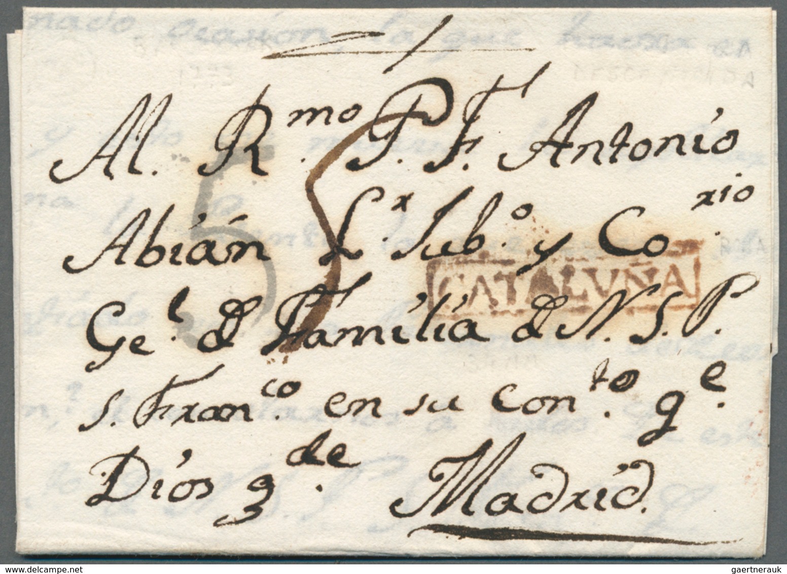 Spanien - Vorphilatelie: 1773, Folded Entire-letter Barcelona To Madrid With Tax-cancel "5" And RED - ...-1850 Prephilately