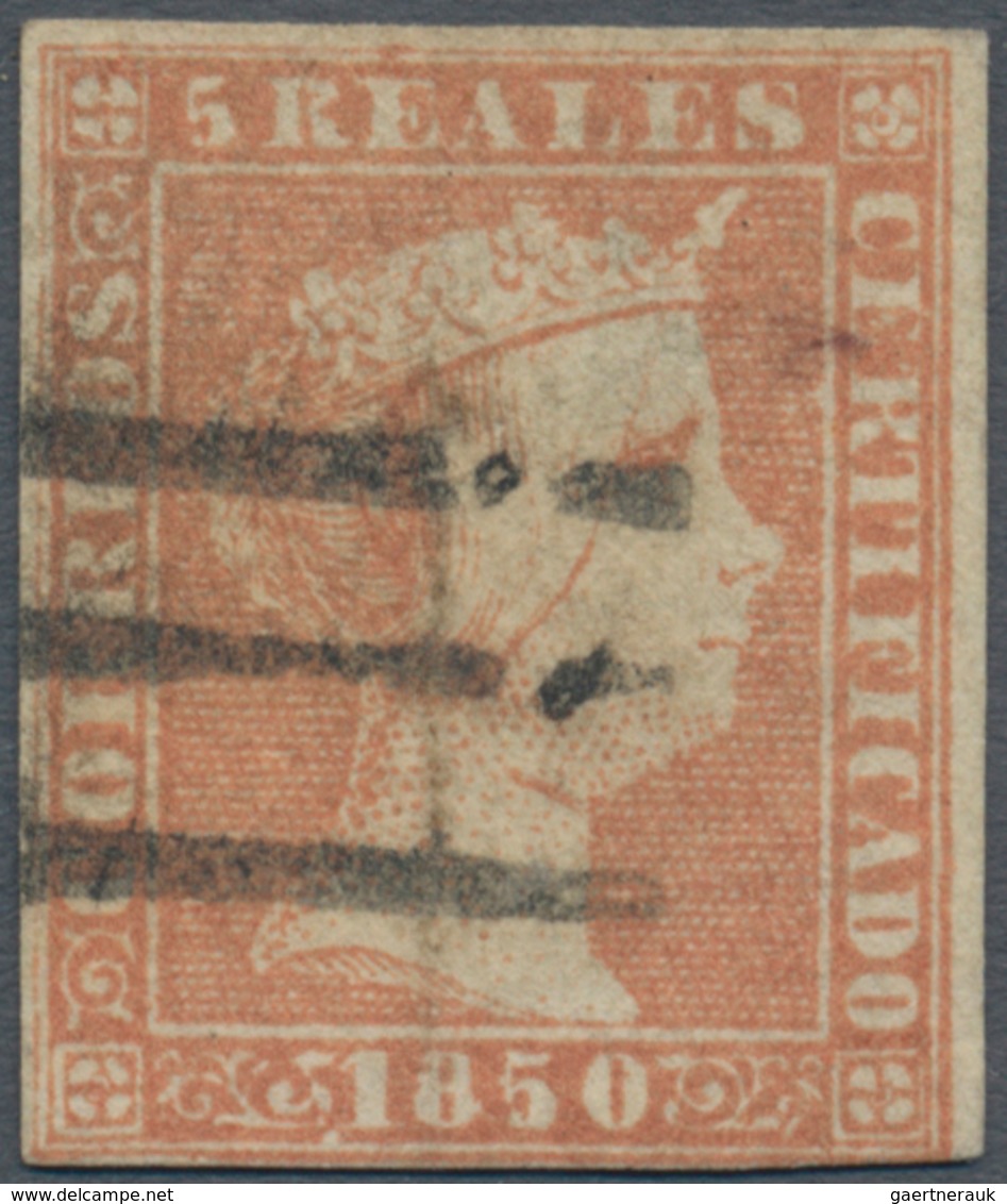 Spanien: 1850, 5r. Red, Fresh Colour, Slightly Touched At Base Otherwise Full Margins, Clearly Oblit - Gebruikt