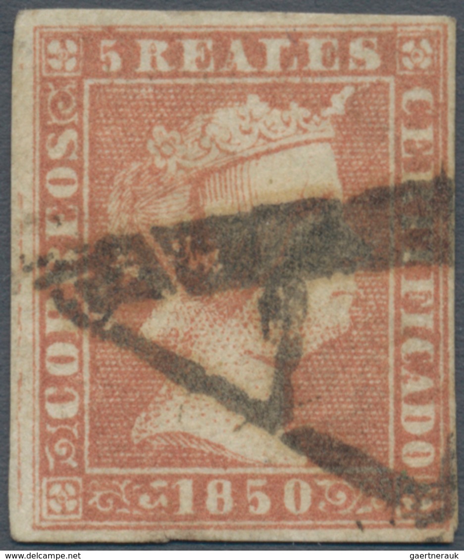 Spanien: 1850, 5r. Red, Fresh Colour, Close To Full Margins, Clearly Oblit. By Black Pre-philatelic - Gebruikt