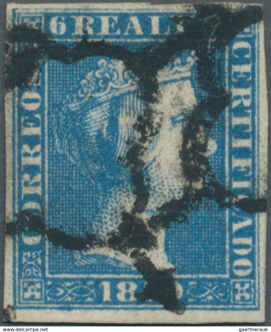 Spanien: 1850, Queen Isabella II. 6r. Blue With Good To Wide Margins Around Used With Heavier Cancel - Used Stamps