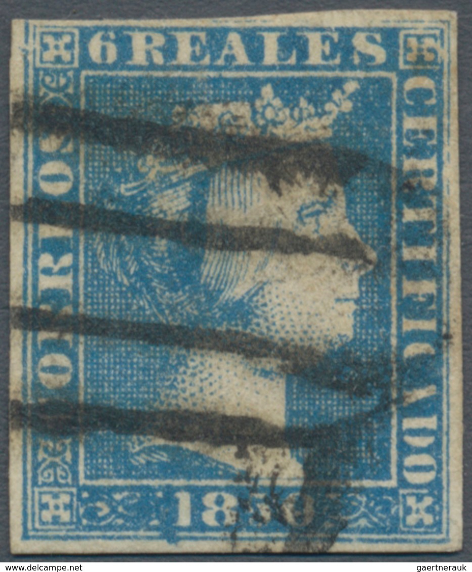 Spanien: 1850, 6r. Blue, Fresh Colour And Full Margins All Around, Type XI, Tiny Paper Split And Oth - Gebruikt