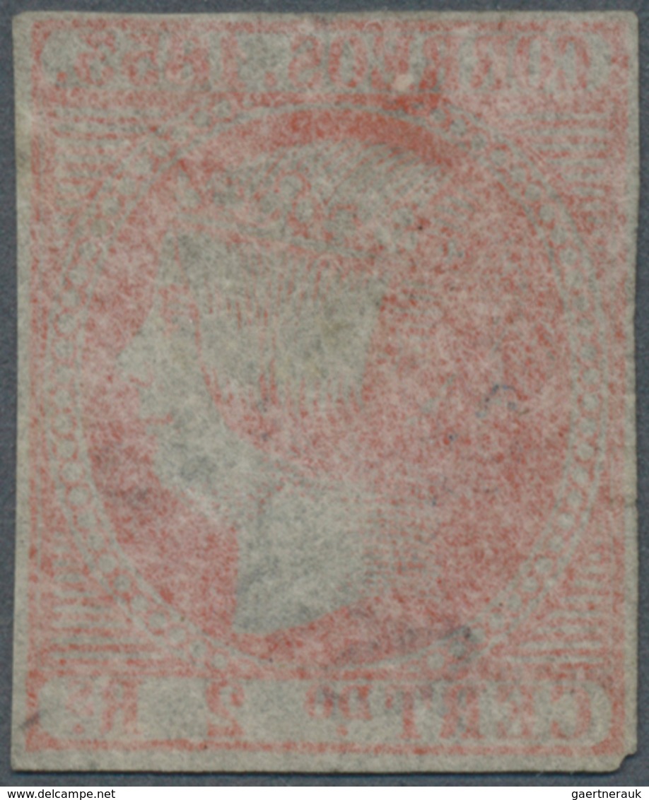 Spanien: 1853, 2r. Vermilion, Bright Colour, Close To Full Margins, Unused No Gum, Repaired. Overall - Used Stamps