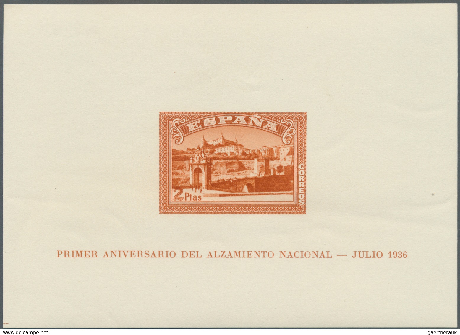 Spanien: 1937, Toledo IMPERFORATE Miniature Sheet Pair Numbered On Reverse, Mint Never Hinged And Sc - Gebruikt