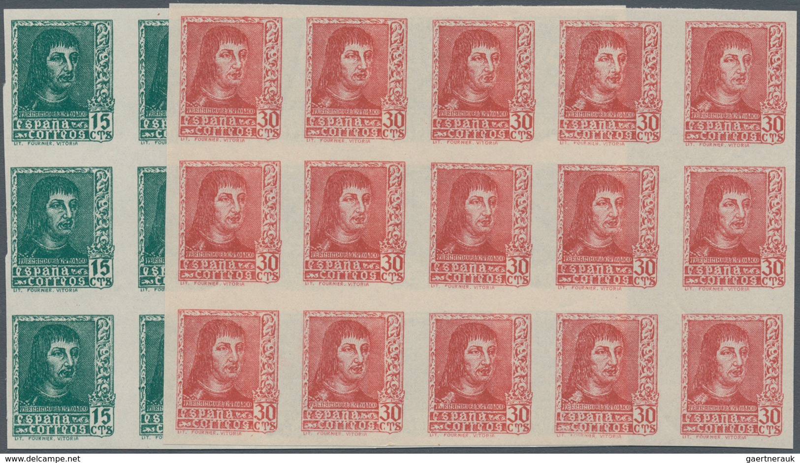 Spanien: 1938, Ferdinand II. Complete Set Of Six (incl. Diff. Imprints Of 15c. And 30c.) In IMPERFOR - Gebruikt